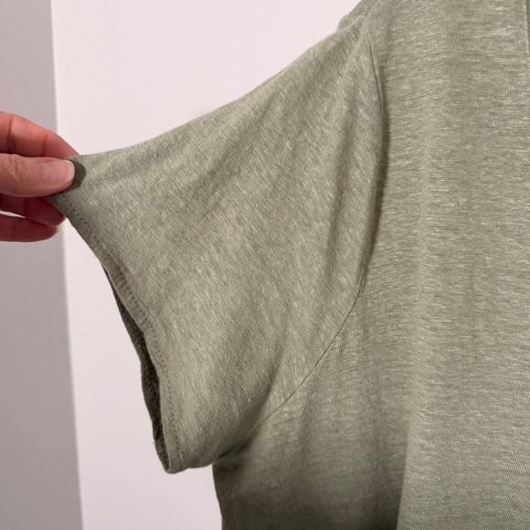 100% Linen Knit V-Neck Tee by Tahari- Plus Size 1X- Sage Green Minimalist Staple - Picture 7 of 12
